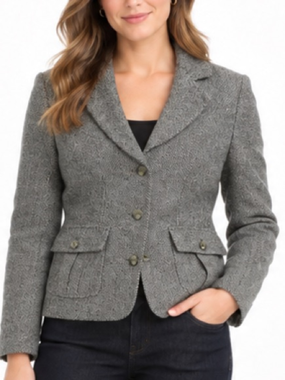 L.L.Bean Wool Silk Herringbone Tweed Blazer Jacket Women’s XS
